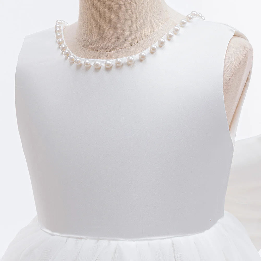 Girl Lace Dresses For Children Sleeveless Princess Girls white Dress Flowers Girls White Ball Gown Baptism Bridesmaid party 4-8Y
