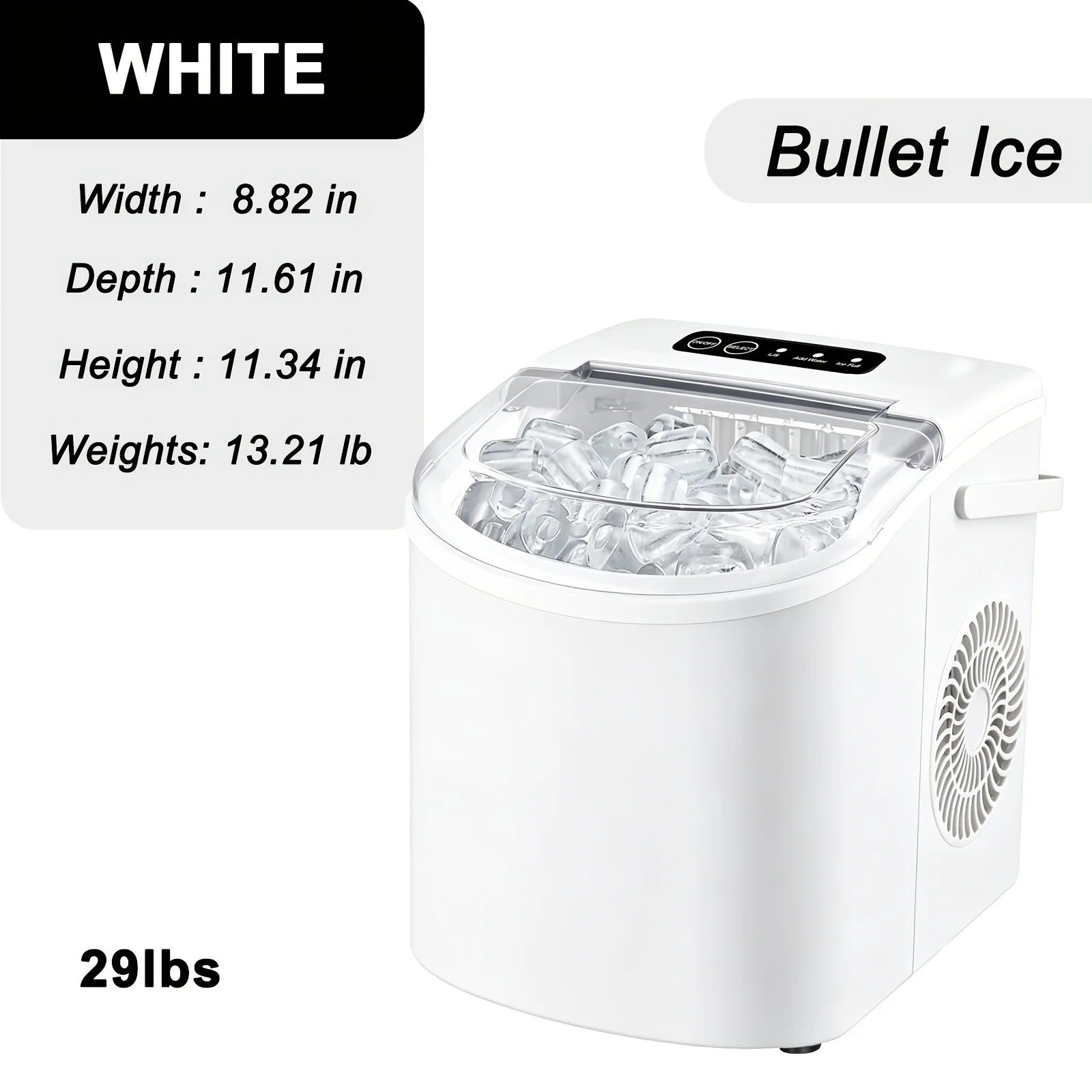 Countertop Ice Maker with Handle,Produces 26 Pounds of Ice Within 24 Hours,Mak 9 Ice Cubes in 6 Minutes.Portable Maker Comes