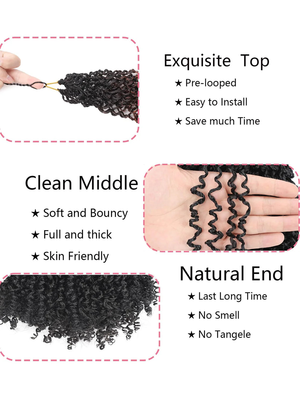 Yanky Twist Crochet Hair Extensions，8" 10" 12" 14" Lengths，8 Pieces/Pack，Synthetic Braiding Hair Perfect for Halloween Christmas