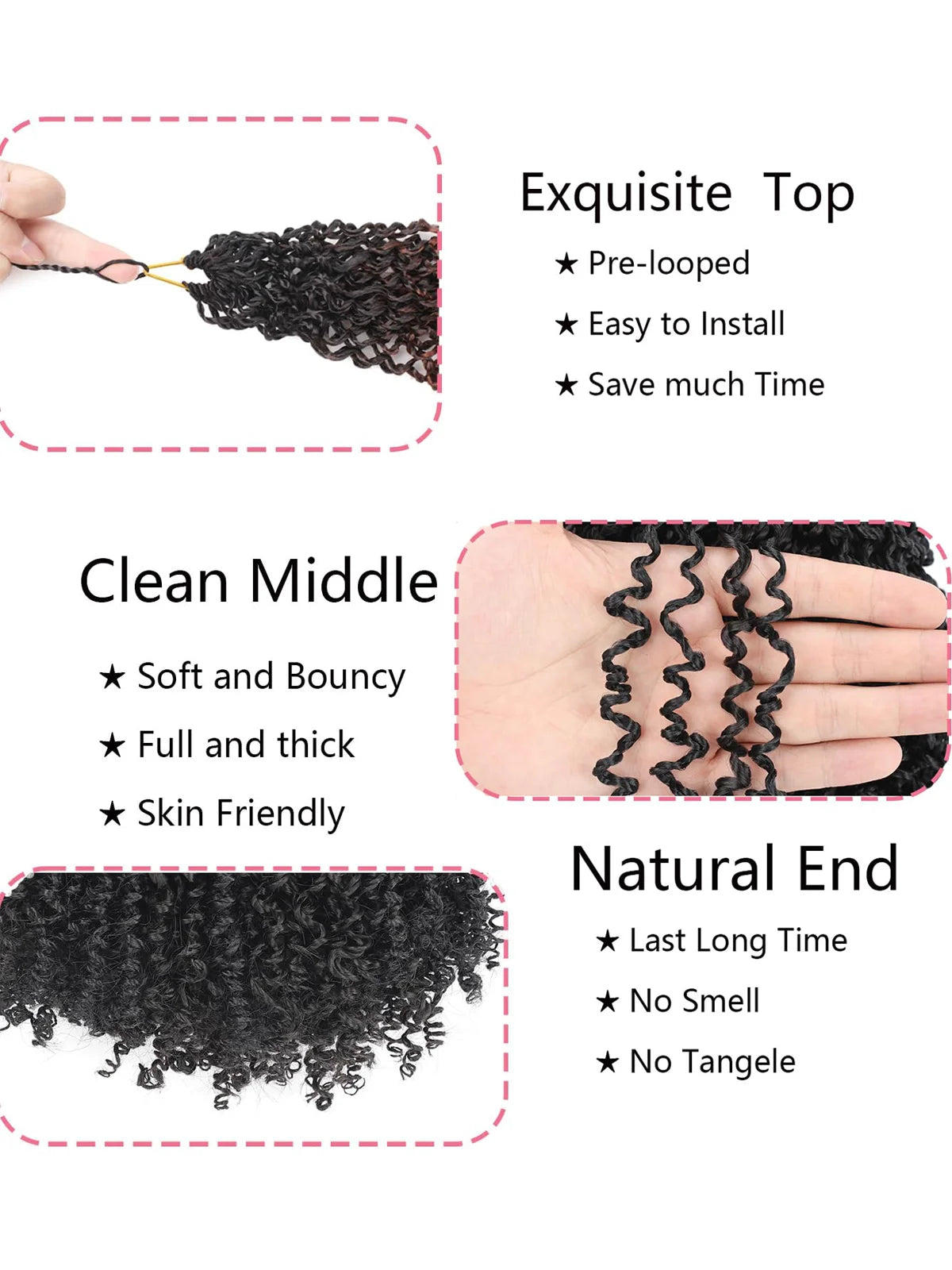 Yanky Twist Crochet Hair Extensions，8" 10" 12" 14" Lengths，8 Pieces/Pack，Synthetic Braiding Hair Perfect for Halloween Christmas