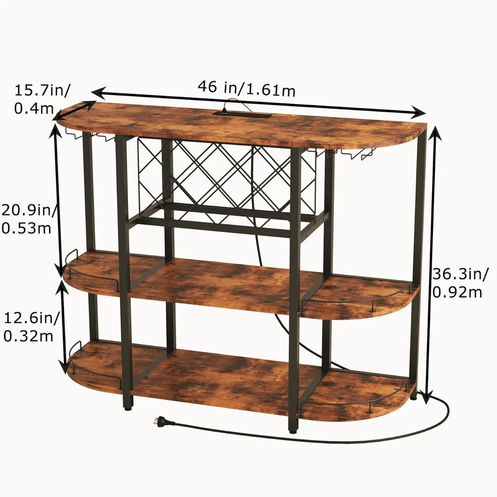 Wine Cabinet Bar Cart Table with Power Socket and LED Light, Three Tiers Coffee Bar Table Wine Rack Liqour Bar with, Customized