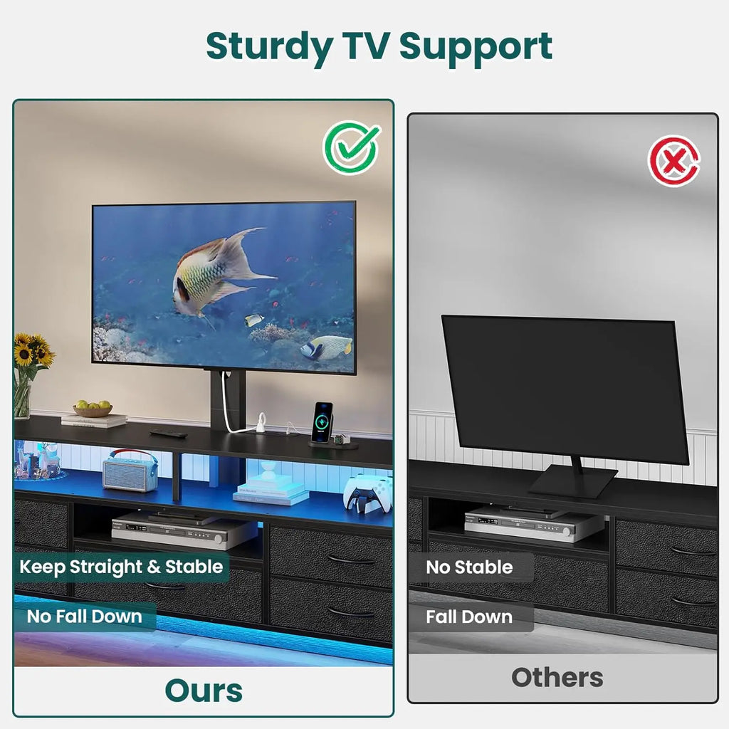 TV Stand with Mount for 32/55/65/70 inch TVs, 51.2" LED TV Stand with Power Outlets & Storage,Entertainment Center