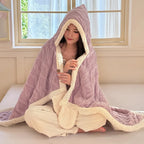 New Taffeta Fleece Hooded Blanket Warm Sherpa Lined Blankets with Giant Pocket Solid Color Skin-Friendly Office Nap Plush Cloak