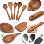 5pcs Wooden Utensil Set with Hanging Holes, Food Grade Spoons and Spatula 24-33.7cm, Non-Toxic Smooth Kitchen Tools for Cooking
