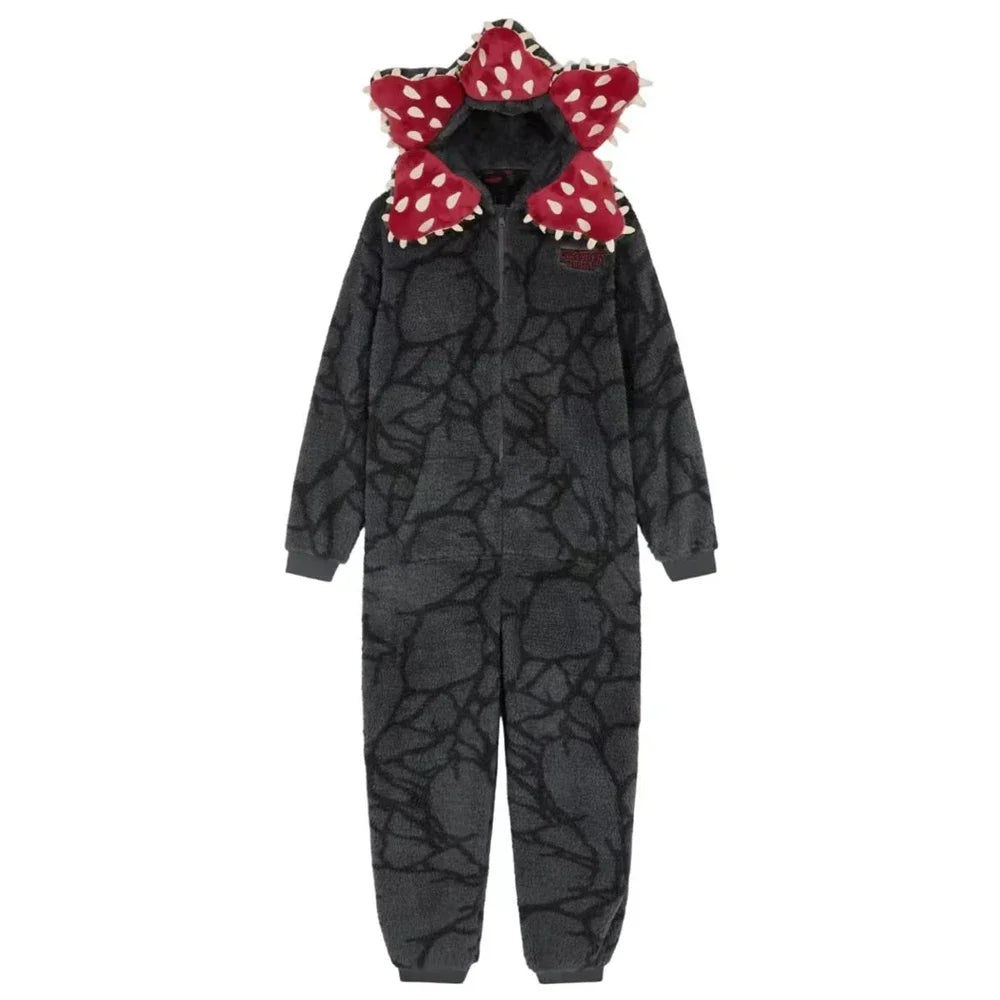 Adult Kids Demogorgon Cosplay Pajamas Onesie Fall Winter Thicken Cannibal Flower Costume Flannel Fabric Pajamas Halloween Suit