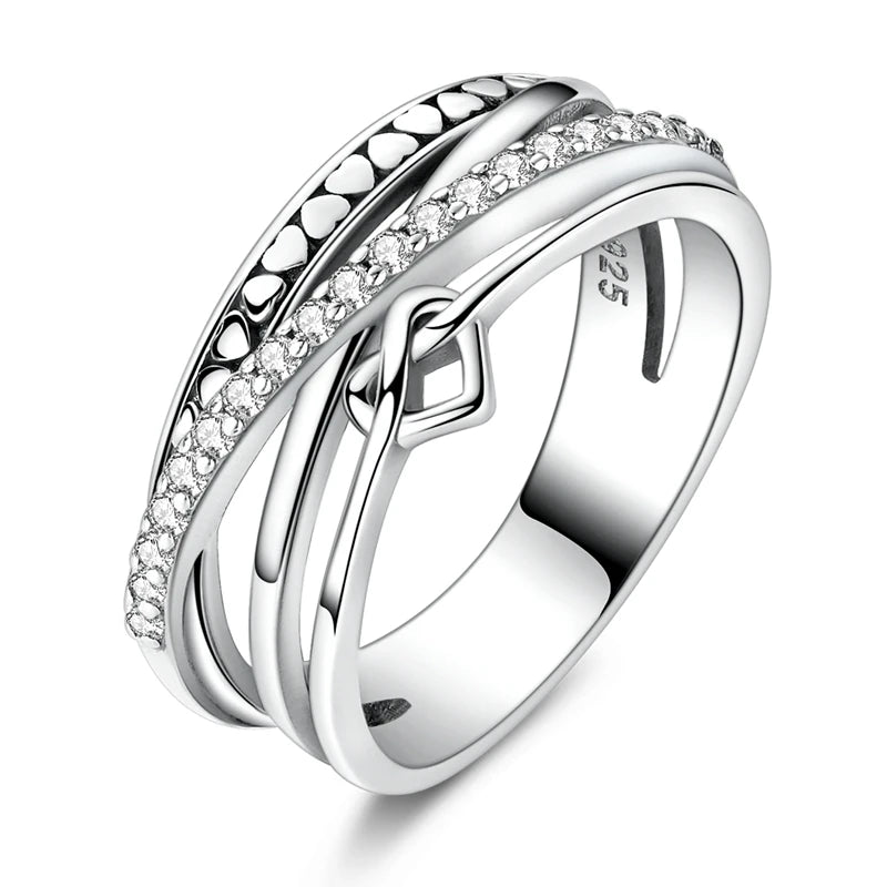 Original 925 Silver Sparkling Zircon Ring Stackable Classic Shine Stone Round Rings For Women Wedding Anniversary Jewelry Gift