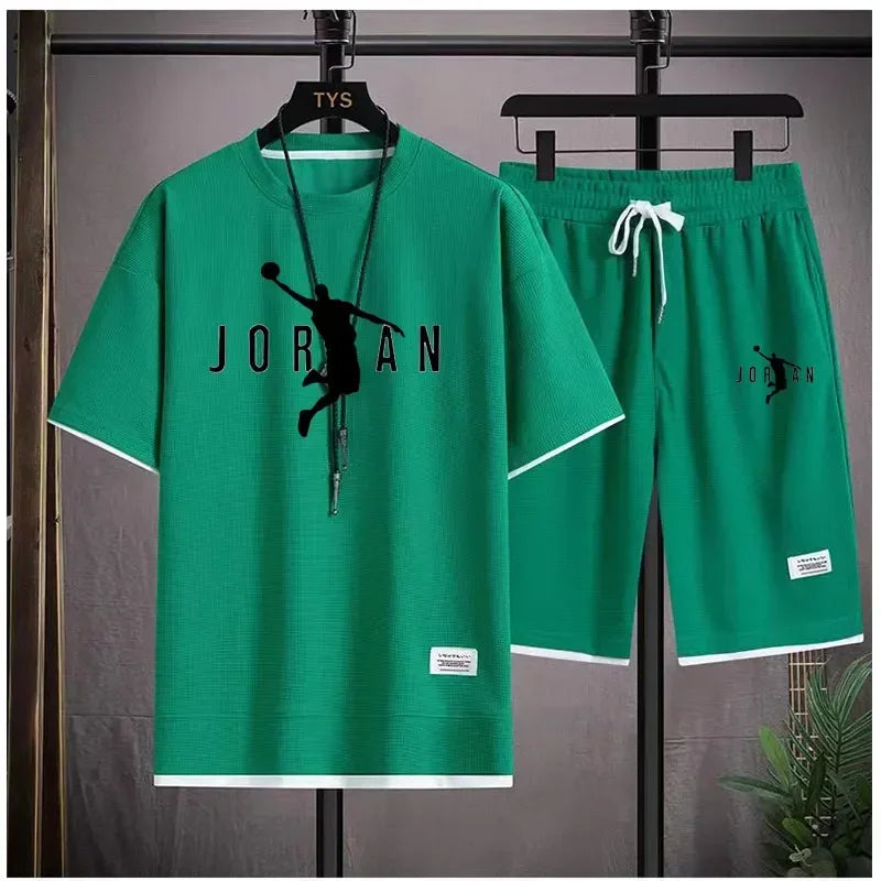 New 2026 summer men's short-sleeved T-shirt and shorts sportswear set, fashionable outdoor casual men's home wear 2-piece set