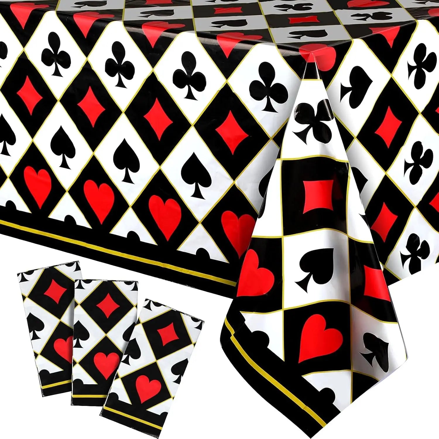 3 pcs Casino Poker Themed Party Tablecloths Poker Plastic Disposable Table Cover for Picnic Birthday 54 x 108 Inches