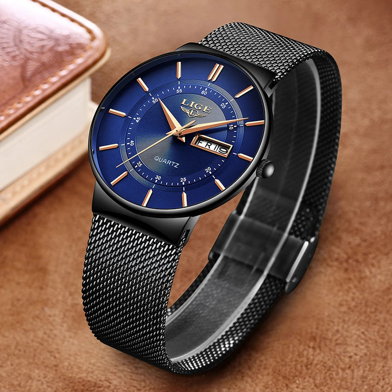 LIGE 2024 Luxury Men Watches Waterproof Ultra Thin Date Clock Male Steel Strap Casual Quartz Watch Men Sports Wrist Watch Man