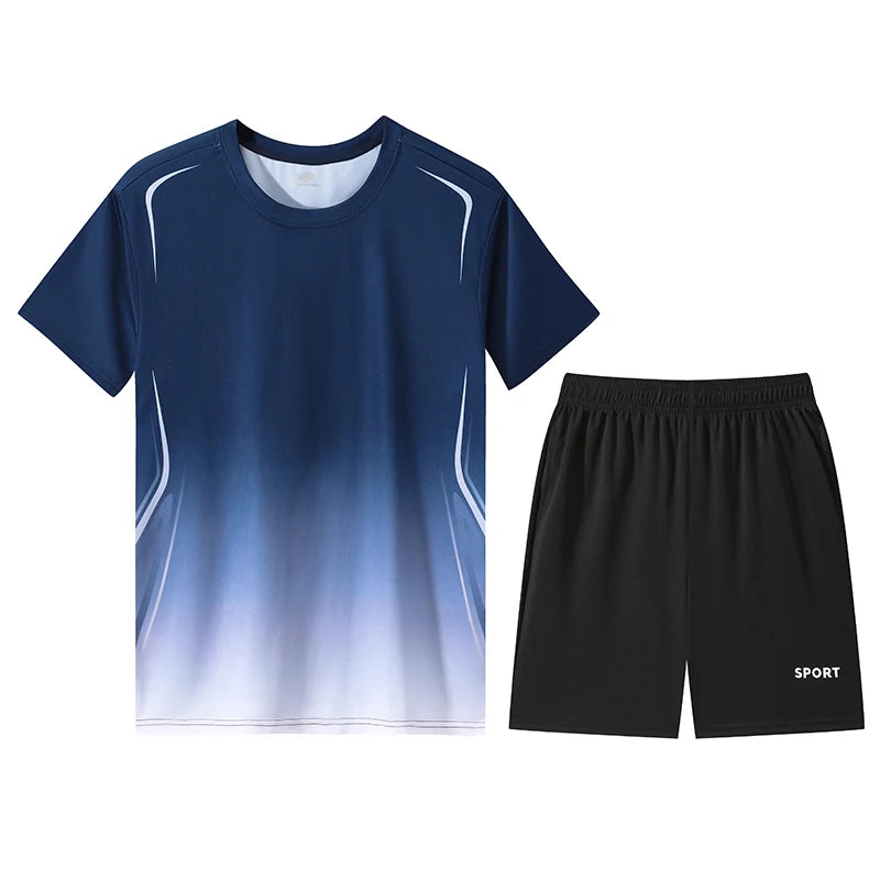 Summer Sportswear Set Casual Fitness Men Running Short Sleeve T-Shirt Quick Dry Shorts Women Breathable Fitness Short Sleeve Set