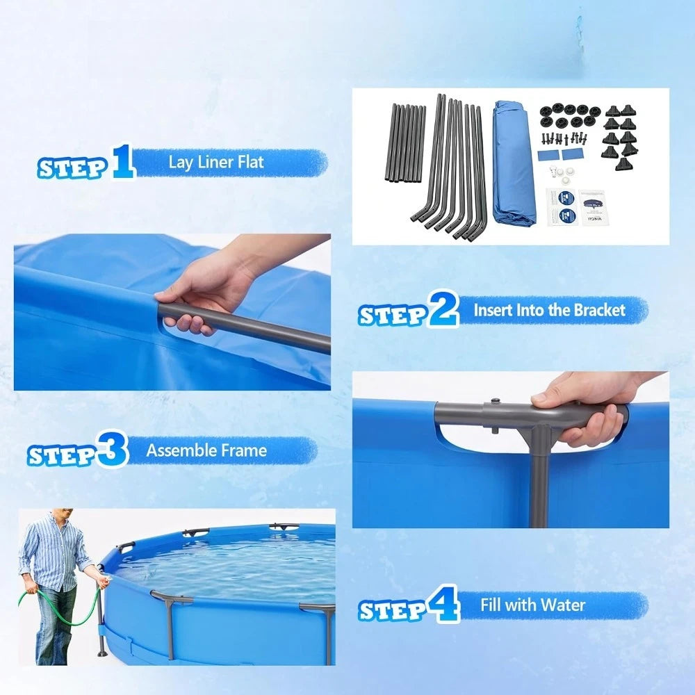 Round Above Ground Swimming Pool 12FT x 30IN Metal Frame Outdoor Portable Water Pool for Adults Family Friends Backyard
