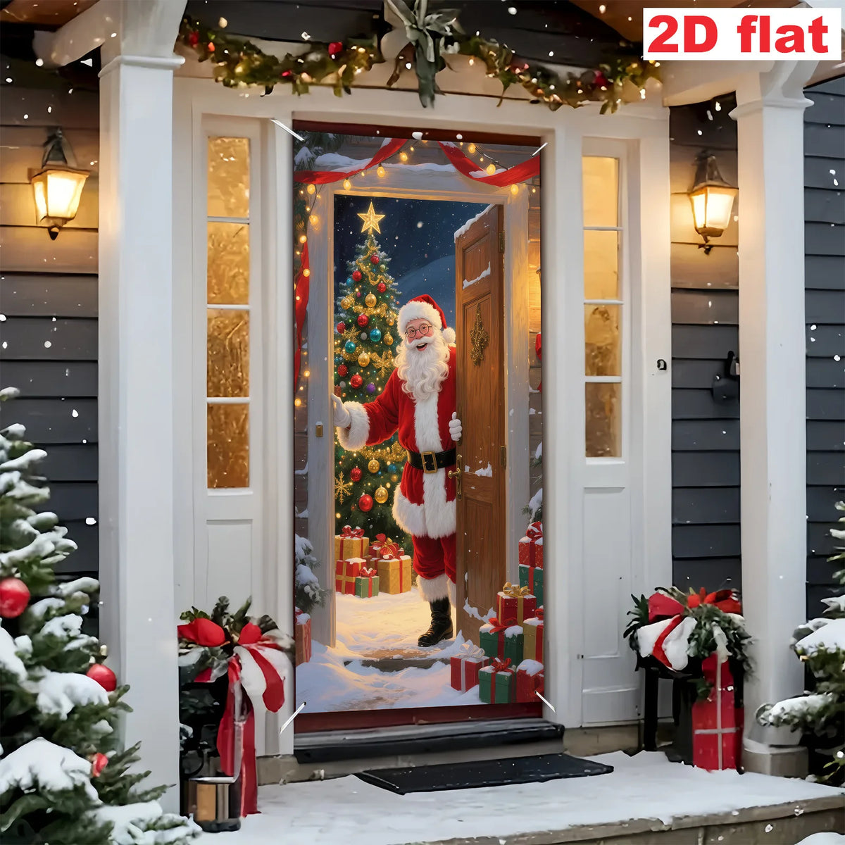 1Pc Christmas Themed Door Banner with Santa Claus and Winter Snowy Christmas Tree Design, Suitable for Holiday Home Decoration