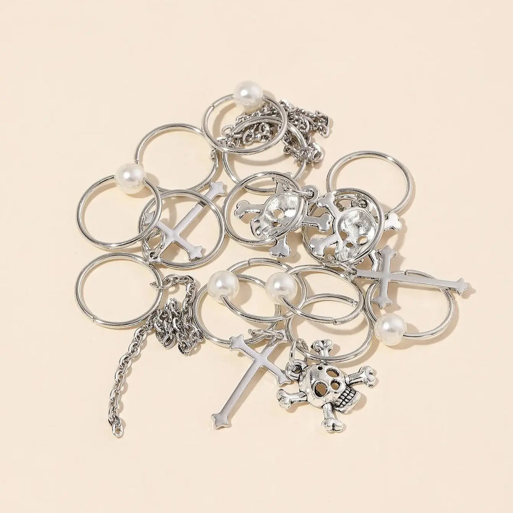 13pcs Cross&Skull Decor Hair Ring,Dreadlocks Beads Hair Braid Rings Clips Dread Locks Hair Braiding Cuffs Decoration/Accessories
