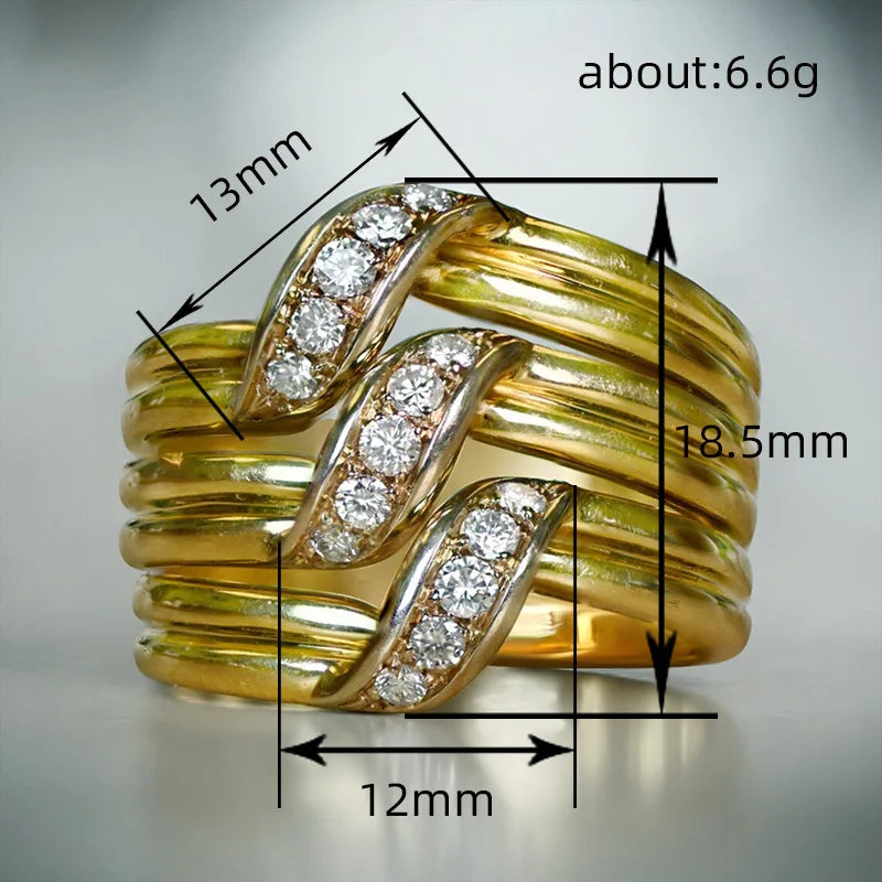 Huitan Gorgeous Women Wedding Rings Gold Color Wide Band Statement Female Finger-rings for Party Luxury Cubic Zirconia Jewelry