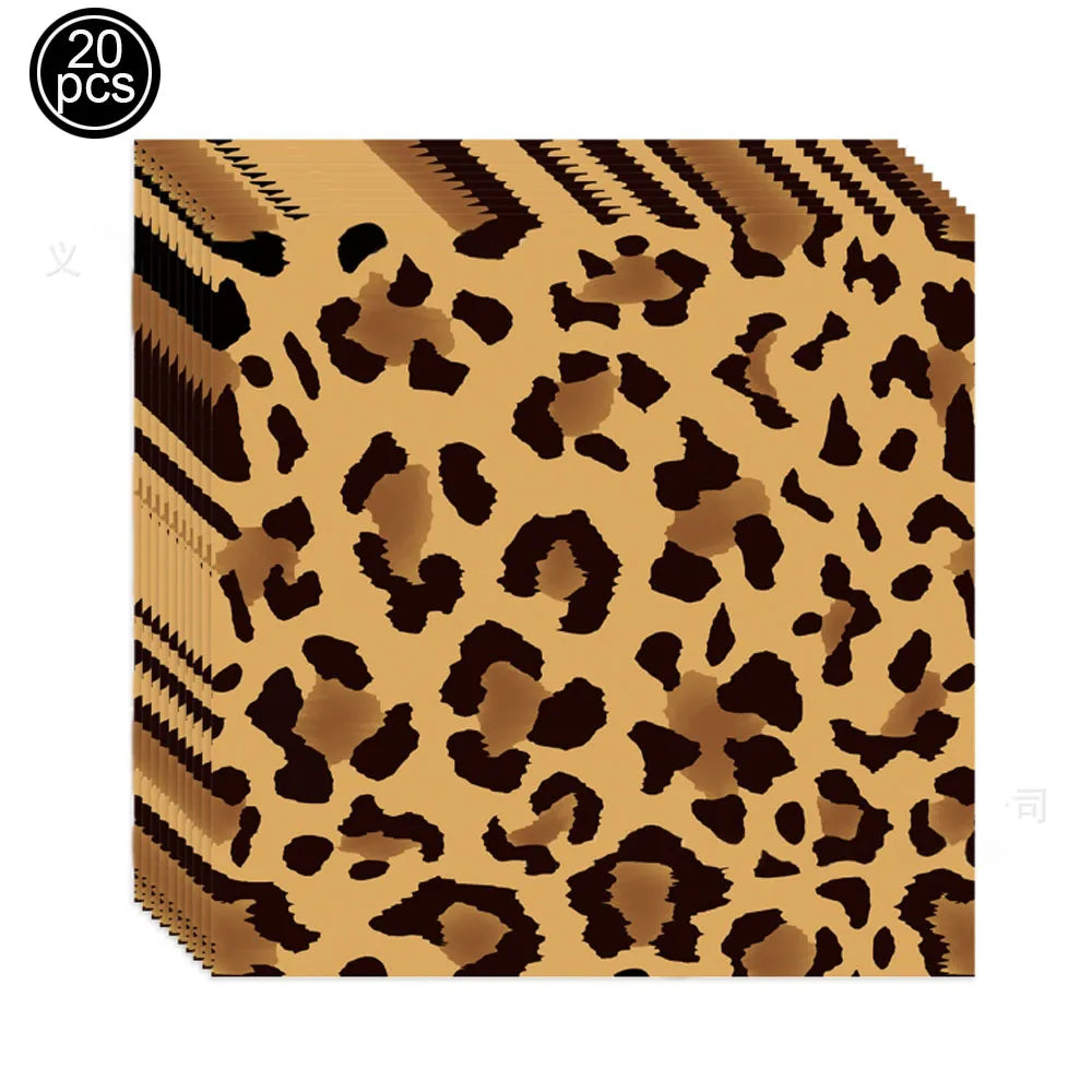 Leopard Print Paper Plates Cups Napkins Disposable Tableware Safari Jungle Animals Happy Birthday Party Supplies Baby Shower Set