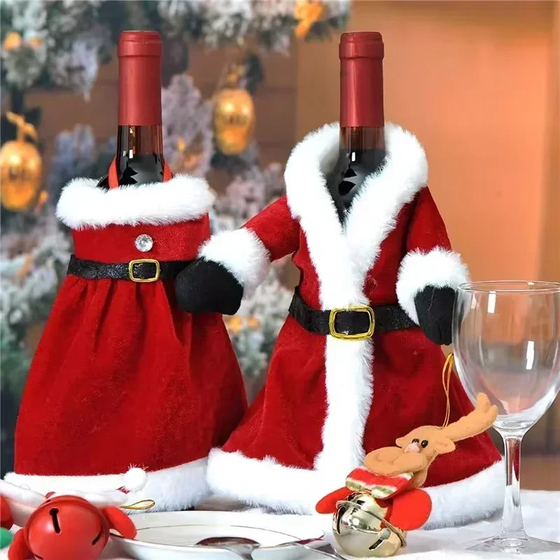 New Creative Christmas Wine Bottle Fashion Velvet Dress Wine Bottle Covers Sleeve Santa Snowman Xmas New Year Dinner Table Decor