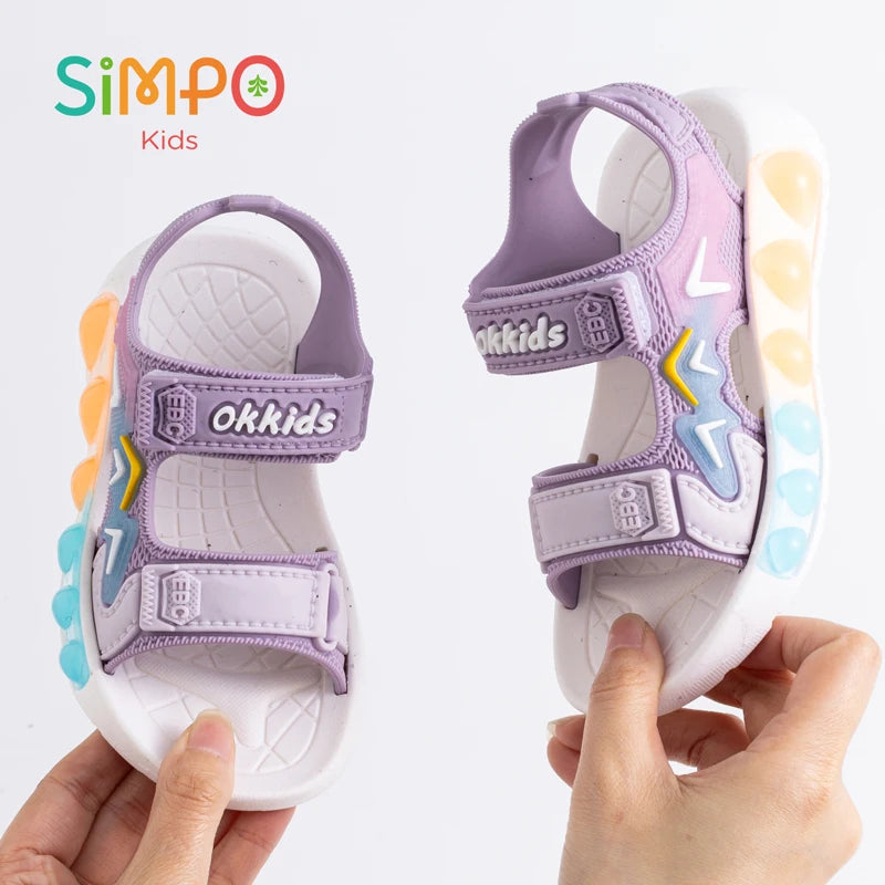 1 Pair Sport Sandals For Boys And Girls Summer Outdoor Soft Bottom Breathable Lightweight Casual Beach Shoes With Hook & Loop