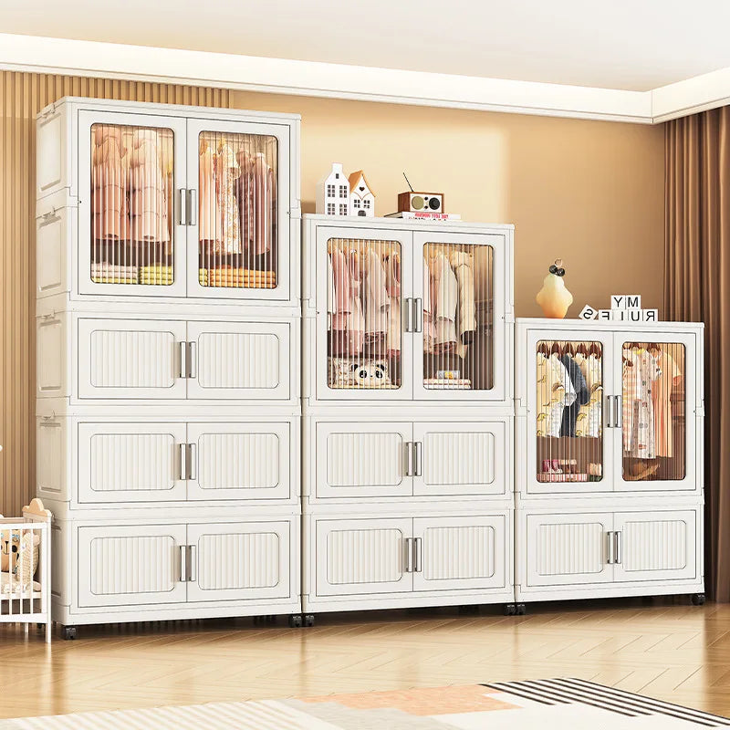 Foldable Plastic Kids Wardrobe Closet Portable Clothes Storage Cabinet Baby Nursery Organizer Space Saving Easy Assembly