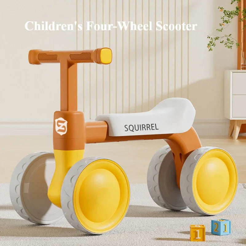 Baby Balance Bike 4-Wheel Walker with No Pedal First Toddler Outdoor Ride-On Toy Kids Birthday Gift for 1-3 Year Olds