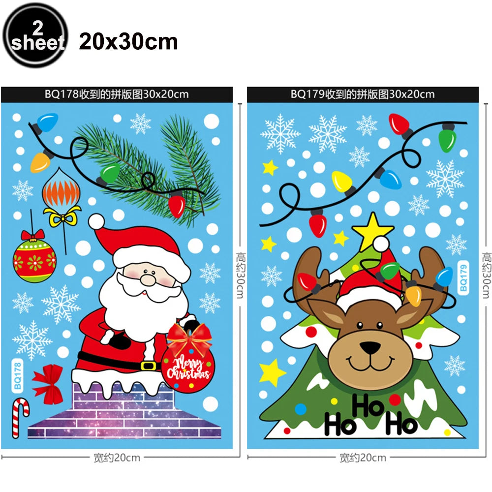 Christmas Window Cling Stickers Santa Claus Reindeer Snowflake Gift Box Window Decals for Xmas Home Shop Glass Door Window Decor