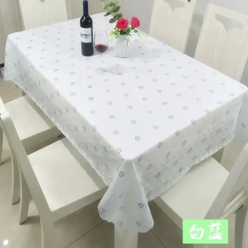 PVC Rectangular Dining-Table Tablecloth Oil Resistant Tabletop Protective Cloth Household Plastic High-end Lace Table Covers Mat