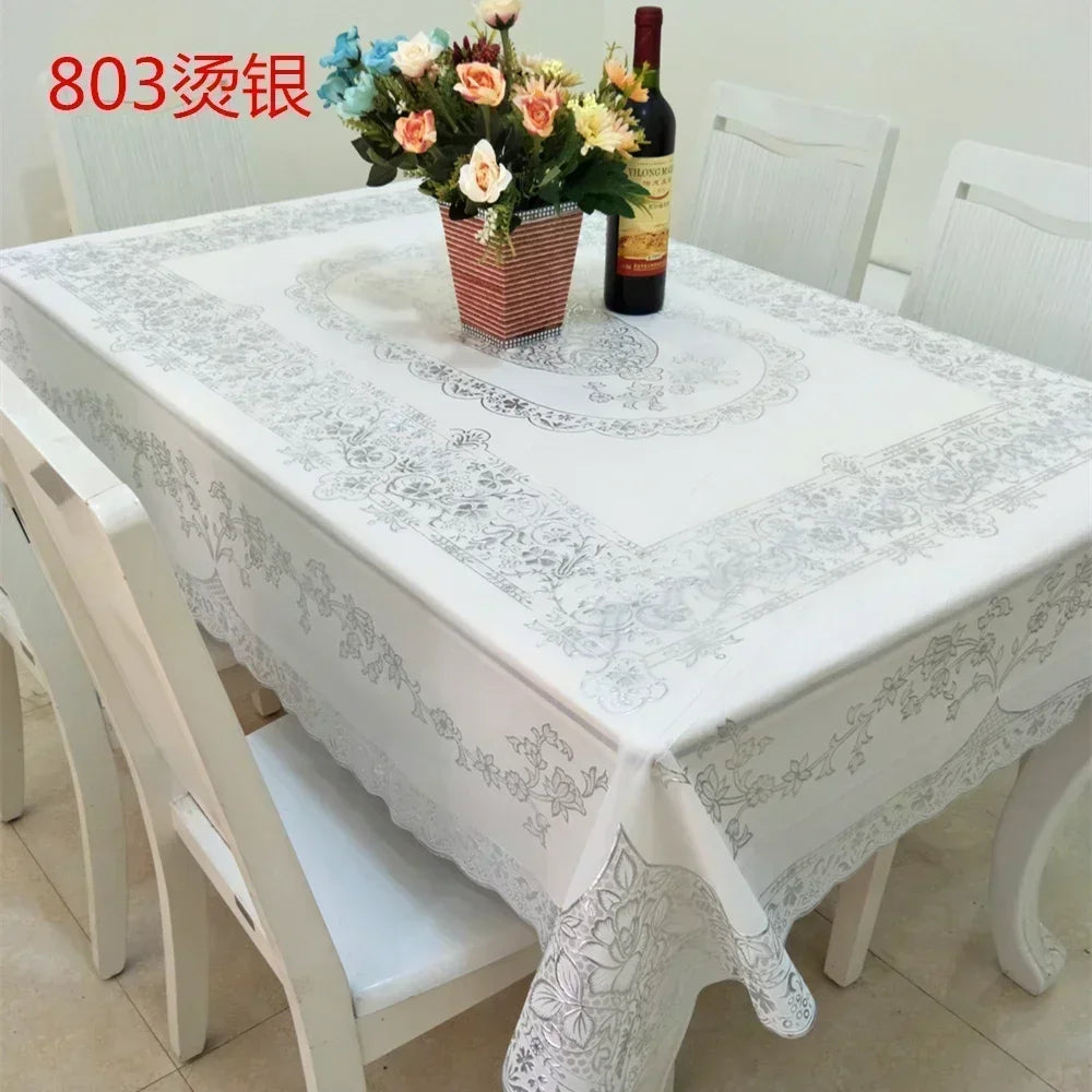 PVC Rectangular Dining-Table Tablecloth Oil Resistant Tabletop Protective Cloth Household Plastic High-end Lace Table Covers Mat