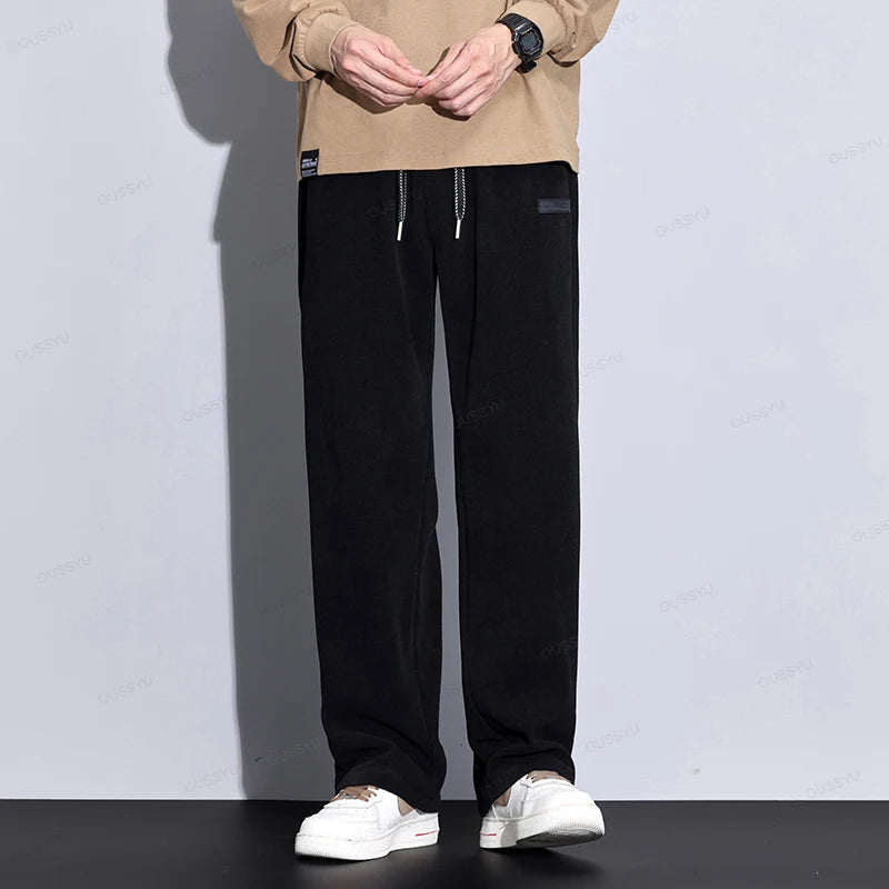 2024 New Autumn Winter Corduroy Pants Men Elastic Waist Business Straight Thick Outdoors Drawstring Jogging Casual Trousers Male