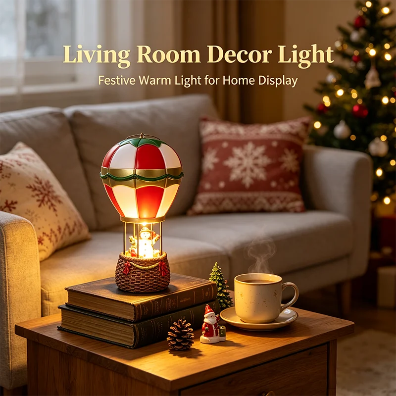 Christmas Glowing Ornaments Santa Claus Snowman Fireplace Resin LED Night Light Christmas Decoration Holiday Kids Toys Gift