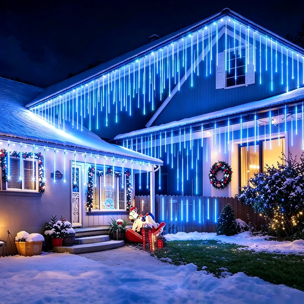 Solar Outdoor Meteor Shower Lights 8 Tubes High Brightness Ambient Lights Auto Light Sensor for Garden Patio Eaves Holiday Decor