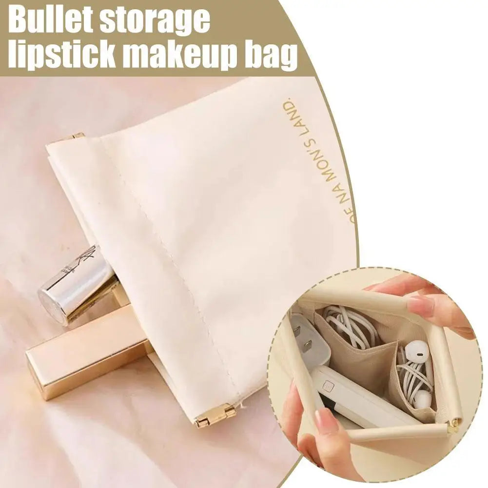 Automatic Closure Bullet Storage Bag, Mini Portable PU Lipstick Makeup Pouch, Self-Closing Spring Design for Earphones & Small