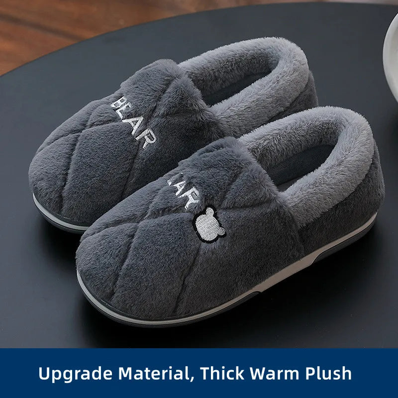 Big Size 48 49 Men Home Slippers Winter Warm Plush Slides Couples Indoor Flats Anti-slip Bedroom Shoes Women Autumn Furry Slides