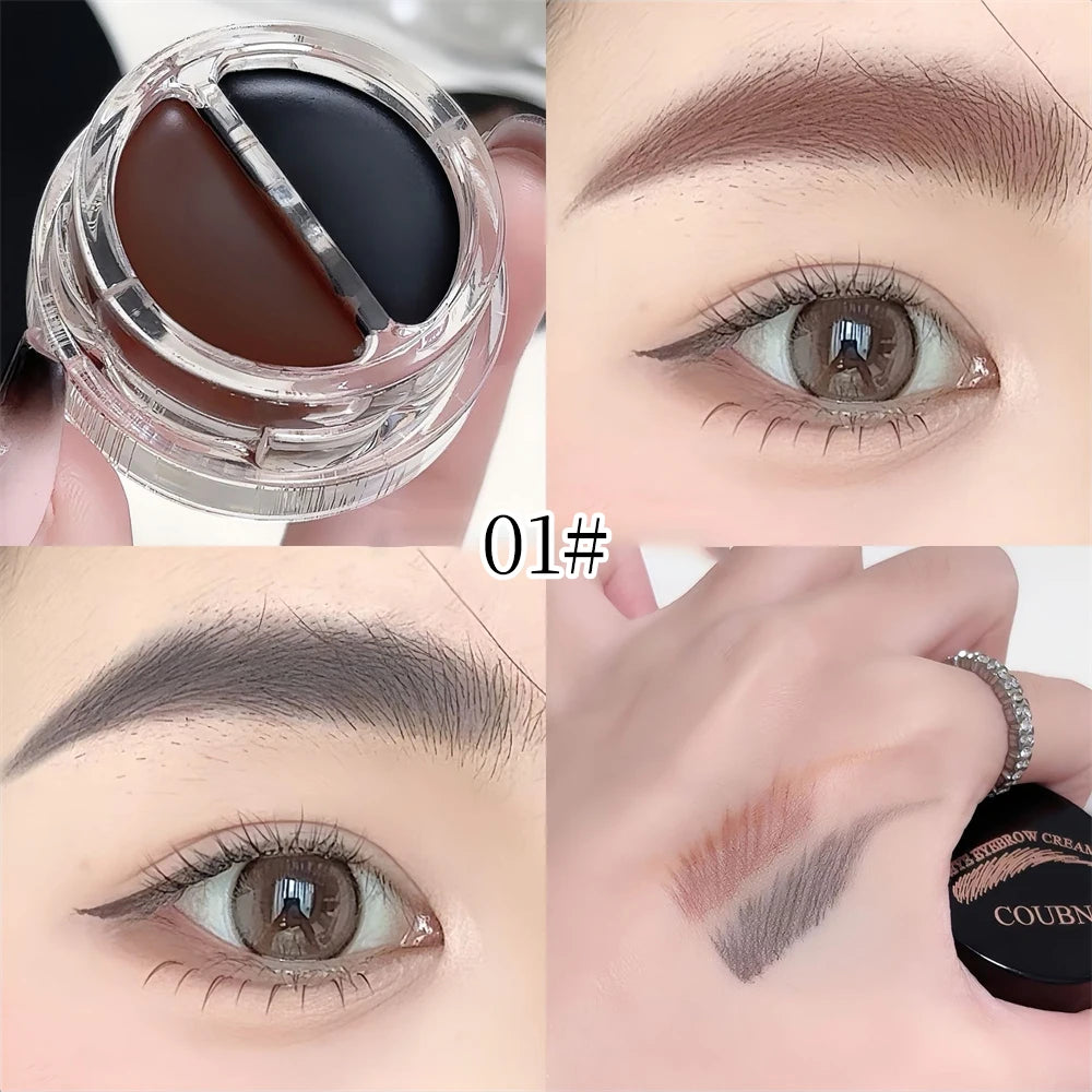 Two-Tone Matte Eyebrow Cream With Brush for Eyeliner & Eye Brow Waterproof Sweat Proof Wild Eyebrow Gel 3D Natural Tint Makeup