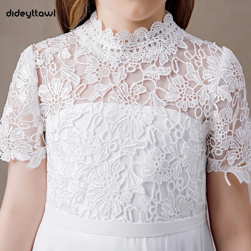 Dideyttawl Customized White High Neck Chiffon First Communion Dresses Lace Junior Bridesmaid Gown Concert Birthday Party