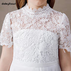 Dideyttawl Customized White High Neck Chiffon First Communion Dresses Lace Junior Bridesmaid Gown Concert Birthday Party
