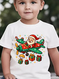 Kids Boys Girls Family Matching T Shirt Santa Airplane Christmas Gift Snowflake Graphic Print Short Sleeve Crew Neck Tee Tops