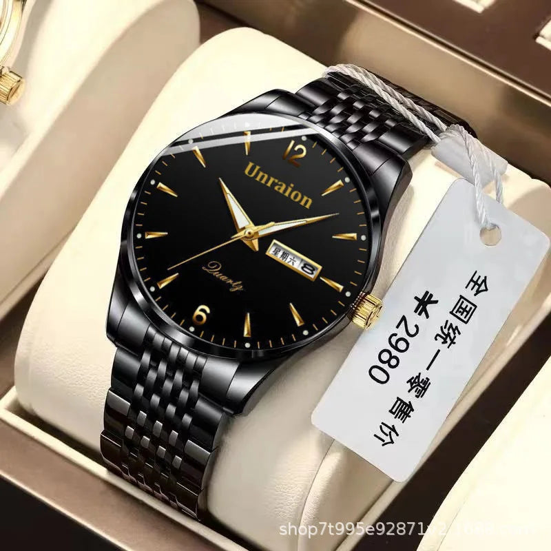 Watch Men's Dual Calendar Waterproof Luminous Precision Steel Strip Simple Watches for Men Quartz Waterproof Watches