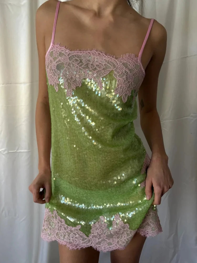 Fashion Sequin Mini Dress Women Sexy O-neck Sleeveless Backless Waist-cinching Slim Dresses 2026 Summer Lady Vacation Robe