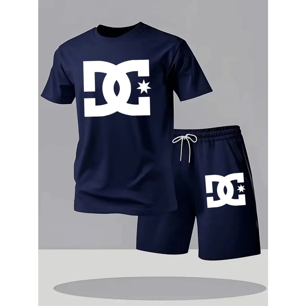 2026 Summer Men's Outdoor Leisure Sports Jogging Fitness Quick-Dry Set - Round Neck Short-Sleeved T-shirt and Shorts 2-Piece Set