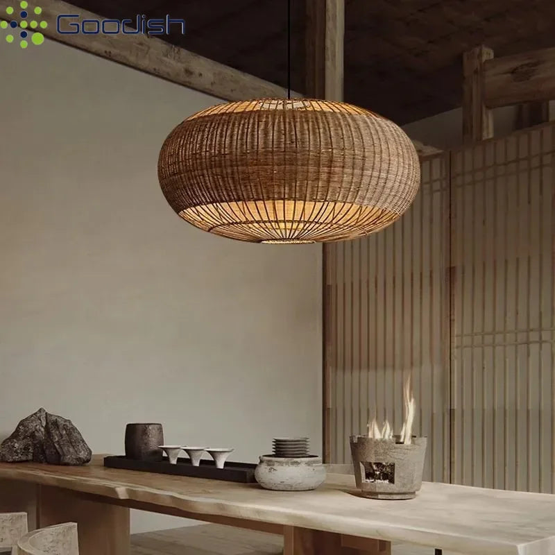 Industrial Vintage Art Creative Bamboo Woven Pumpkin LED Pendant Lights Lustre Lamps for Living Room Home Decoration Chandelier