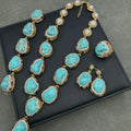 Ethnic style vintage turquoise natural pearl inlaid earrings, rings, bracelets, necklaces, jewelry four-piece set for women