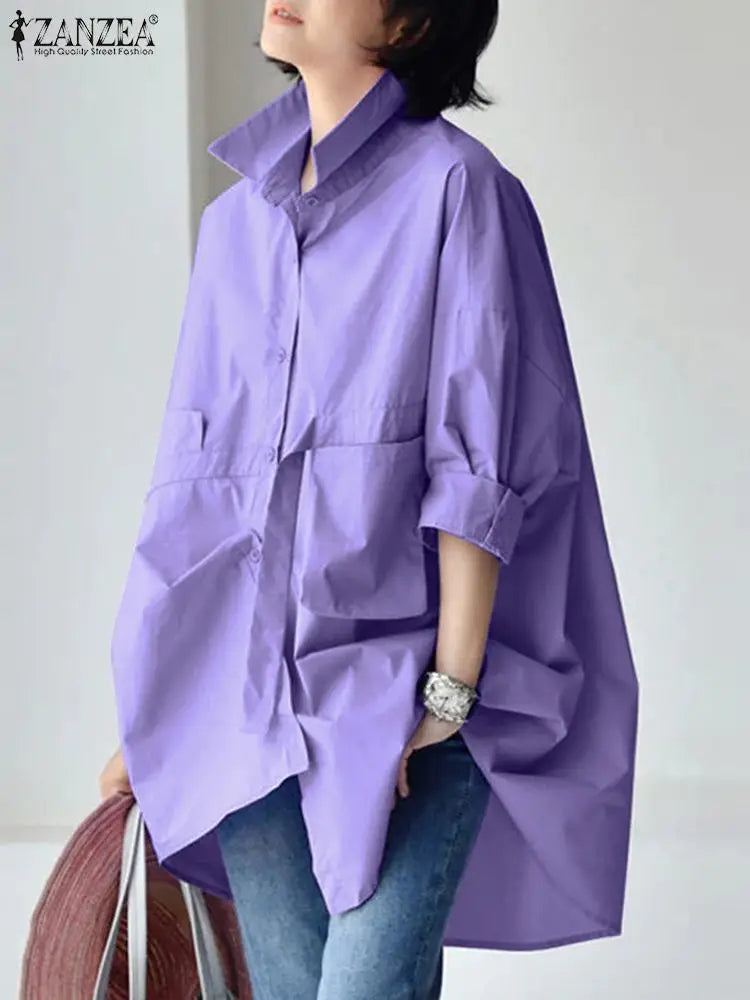 Oversize Women Lapel Neck Long Sleeve Loose Shirt Fashion Spring Blouse 2025 ZANZEA Work Party Blusas Elegant Solid Casual Tops