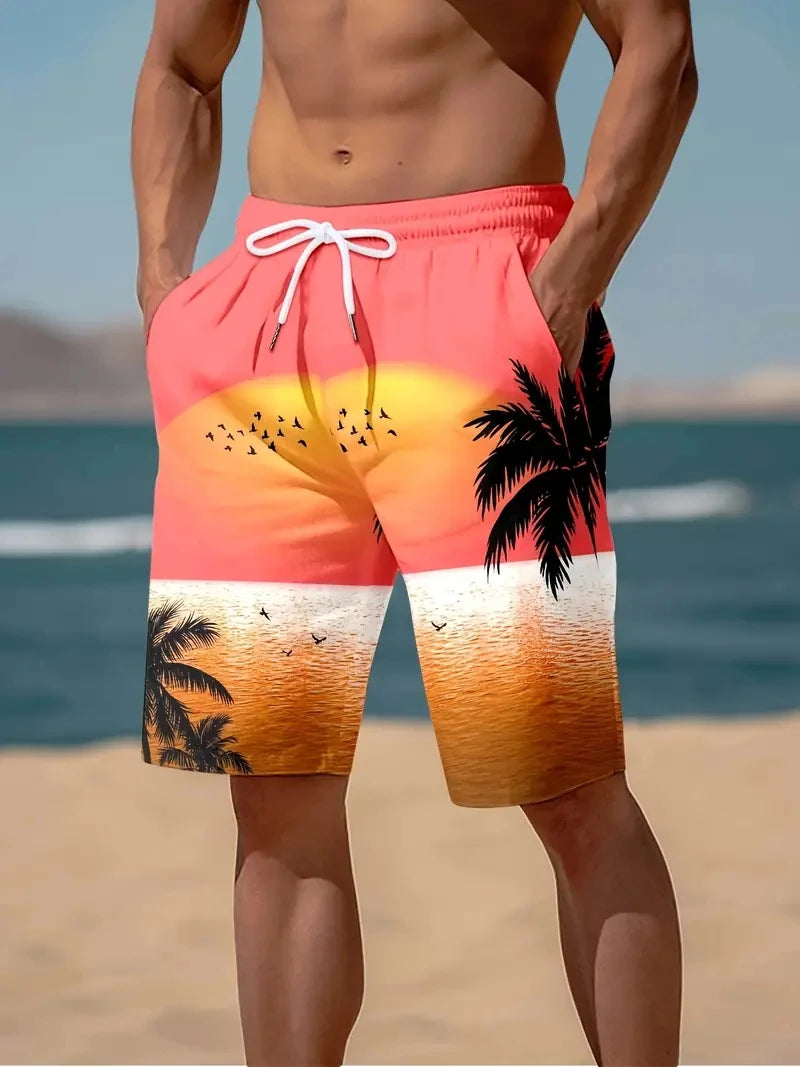 Coconut Palm Tree 3D Print Sport Quick-dry Breathable Men Pant Outdoor Street Beach Vacation Hawaiian Beach Casual Shorts Summer