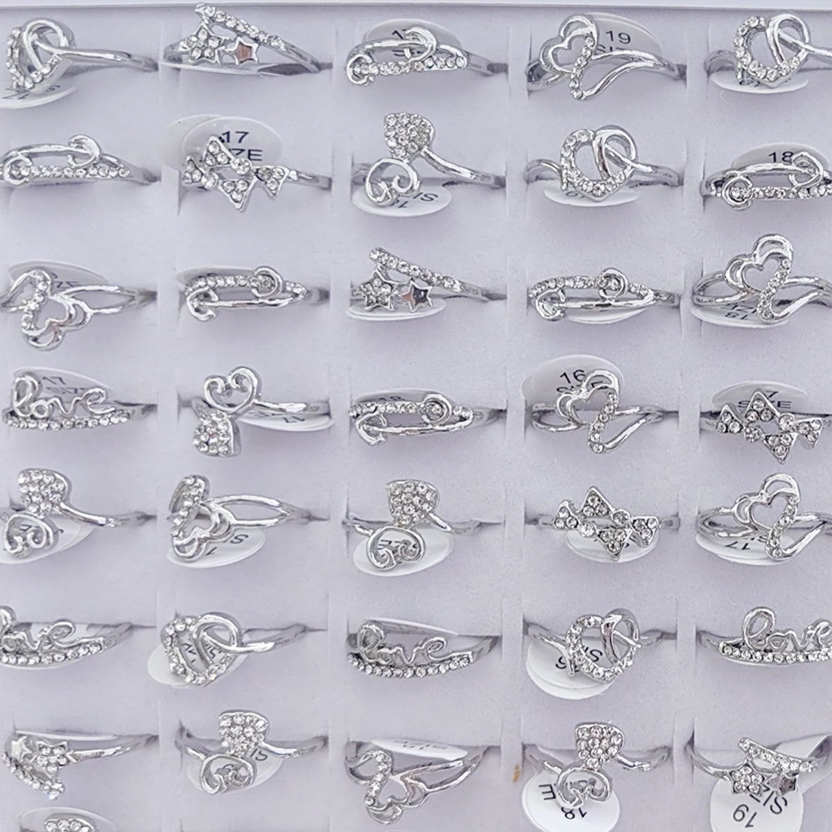 10pcs/Lot Wholesale Crystal Rhinestone Rings For Women Mix Style Gold Silver Plated Alloy Finger Rings Wedding Party Gifts