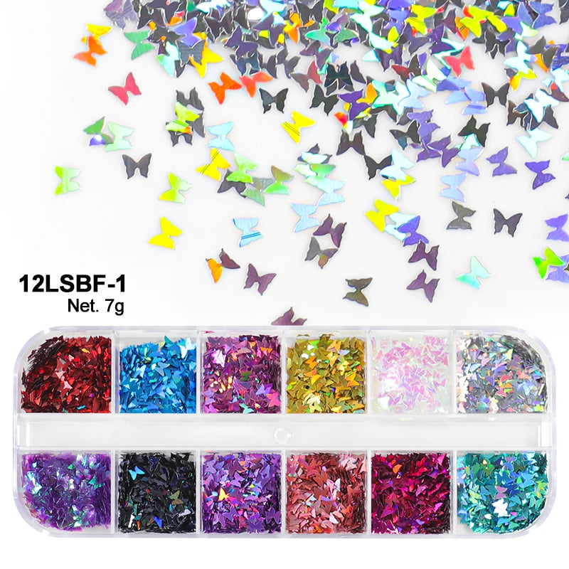 Holographic Sweet Love Heart Nail Art Glitter Sequins Shining Laser Fluorescence Star Butterfly 3D Nails Decorations Accessories