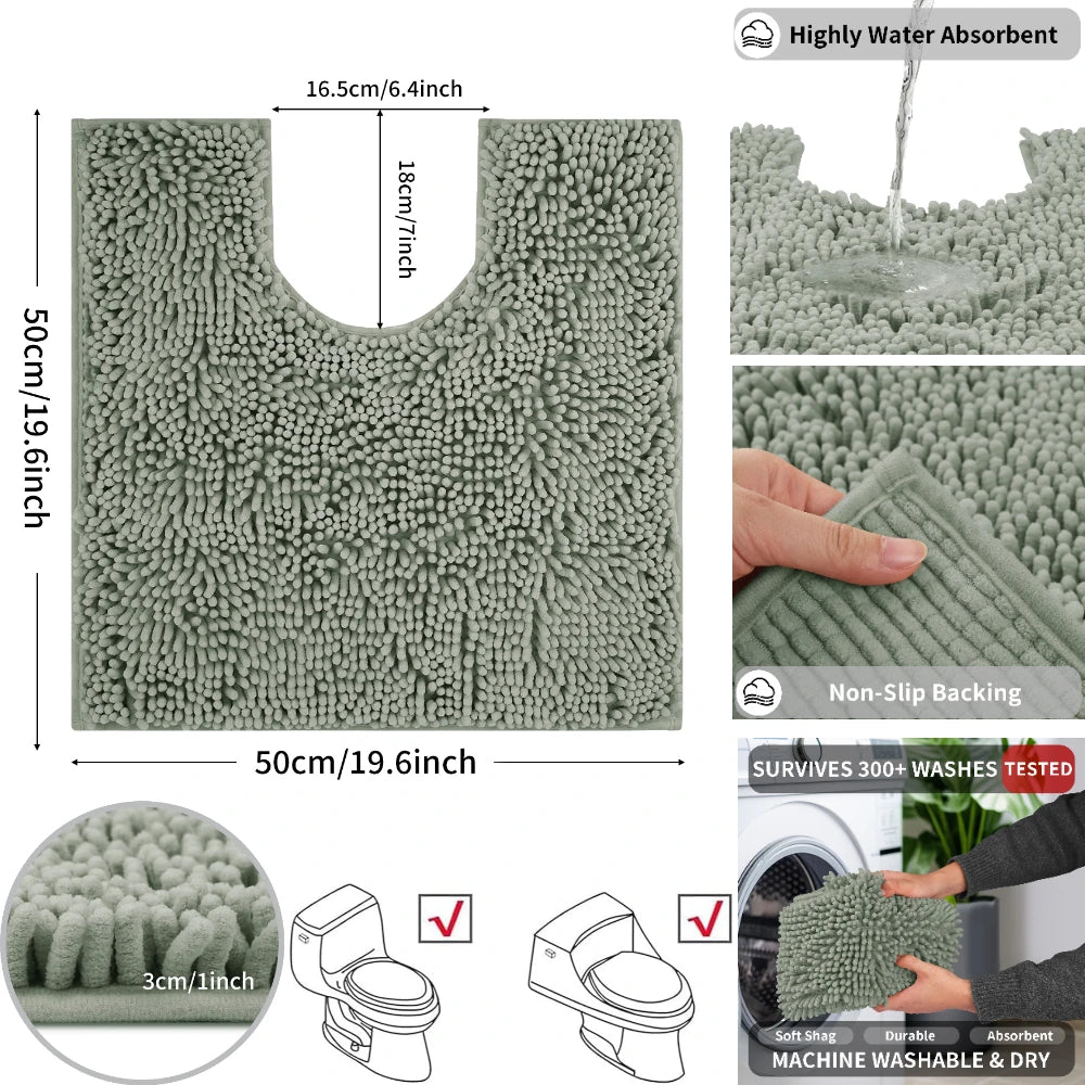 U-Shaped Toilet Mat Bathroom Mat Bathroom Carpet Bathroom Carpet Memory Foam/Chenille Bath Mat Anti-Skid Super Absorbent