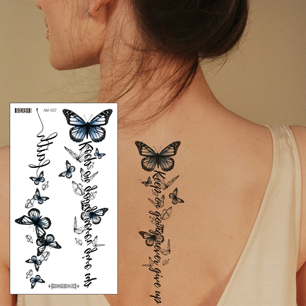 Elegant Floral Temporary Tattoos for Women - 6 Sheets Waterproof Body Art (Rose, Butterfly, Feather Designs) - Back Arm Fake Tat