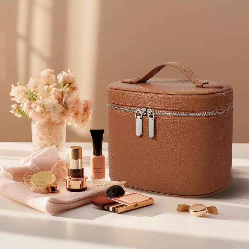 Large Capacity PU Leather Makeup Bag Portable Makeup Box For Women Girls Travel Toiletry Cosmetic Organizer