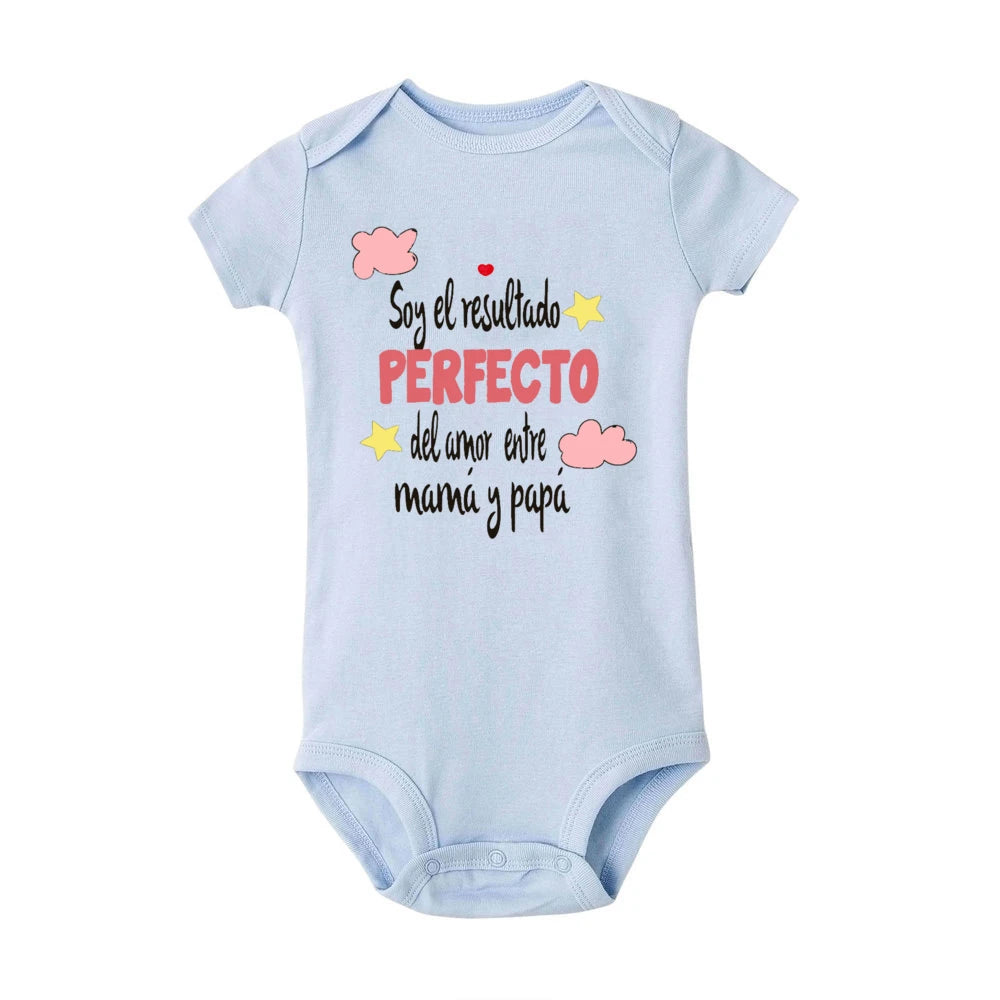 I Am The Perfect Result of The Love Between Mom and Dad Baby Romper Spanish Print Infant Bodysuit Newborn Short Sleeve Jumpsuit