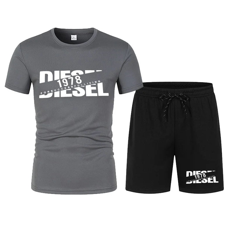 Men's two-piece sports suit round neck T-shirt and pants, basketball running sportswear 2026 summer new item