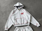 Men Tracksuit Gray Casual Loose Fit Korean Streetwear American Style Y2K Retro Two Piece Outfit Hoodie Jogger Pants Sweatshirt